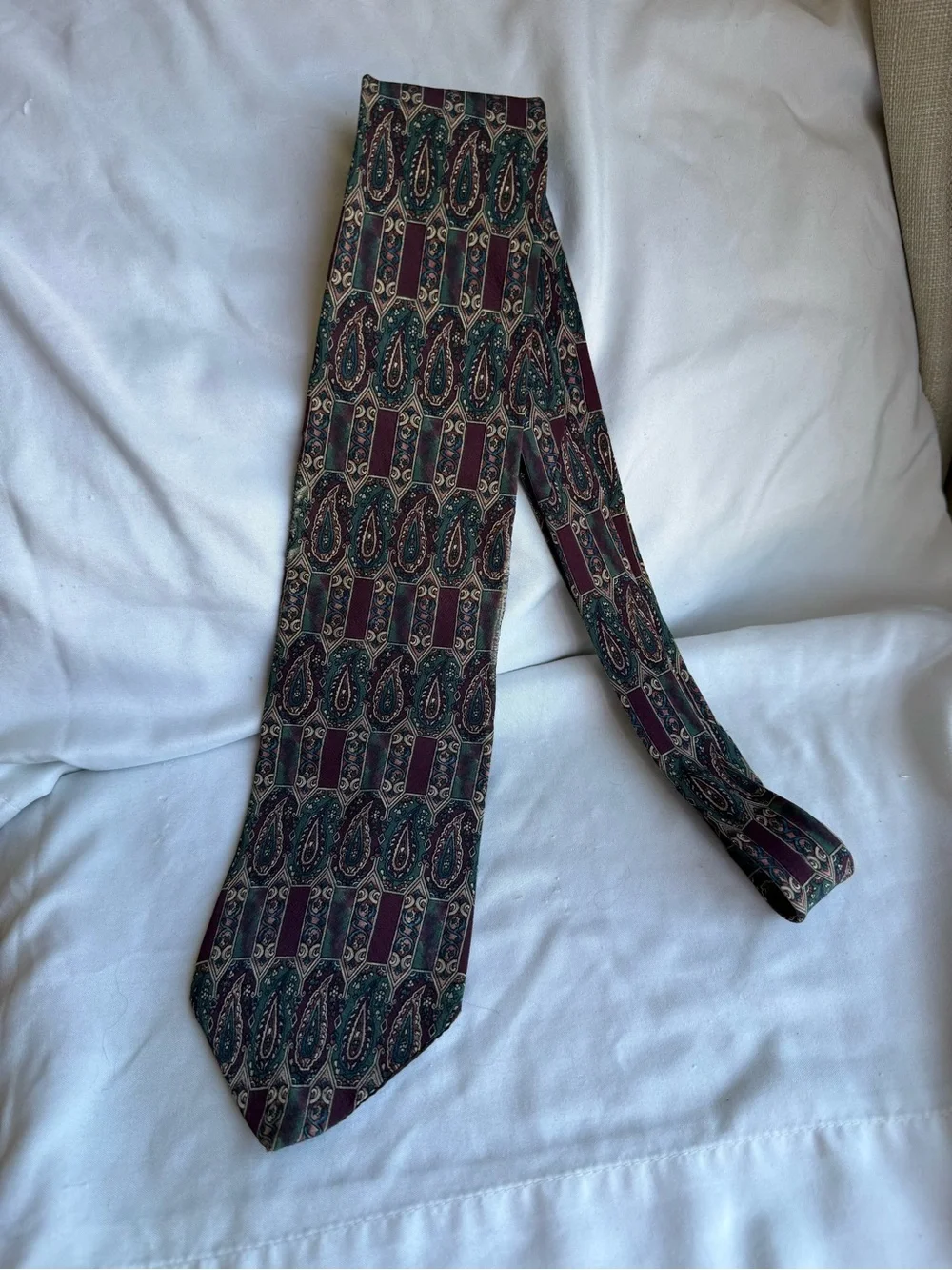 Vintage Silk Paisley Tie in Burgundy and Green Cambridge Classics